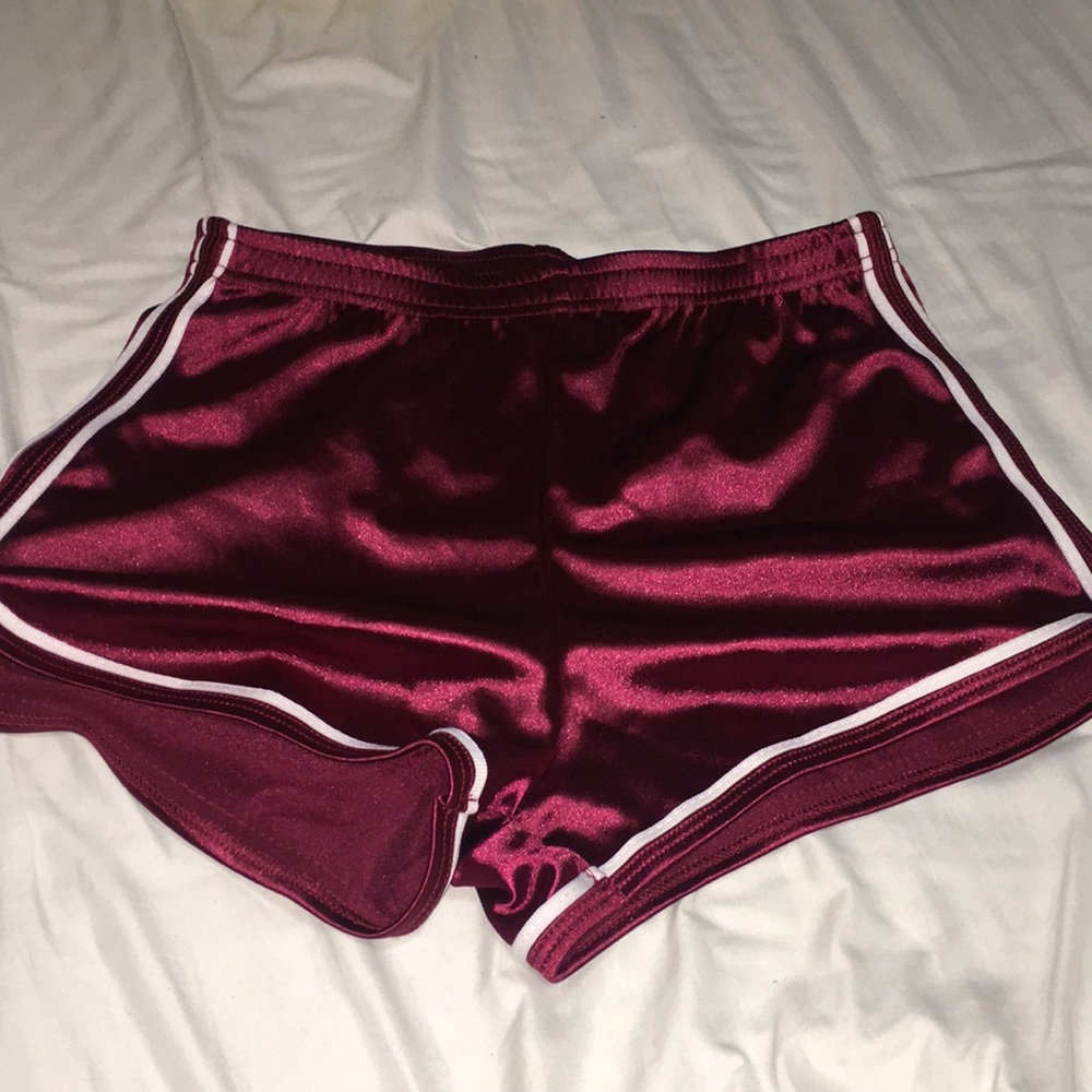 red satin shorts